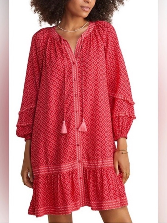 Vineyard Vines Dresses & Skirts - Vineyard Vines Chelsea Geo Tile Dress Red Boho Tassel Lined Size Small